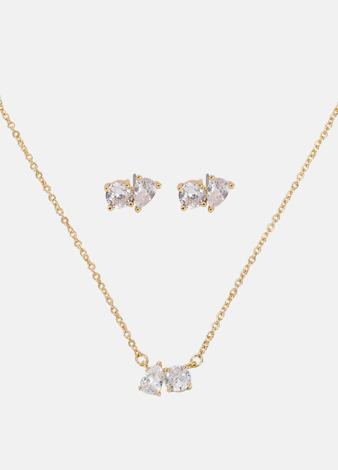 GOLD PLATED CZ MULTI CUT EAR AND NECKLACE SET